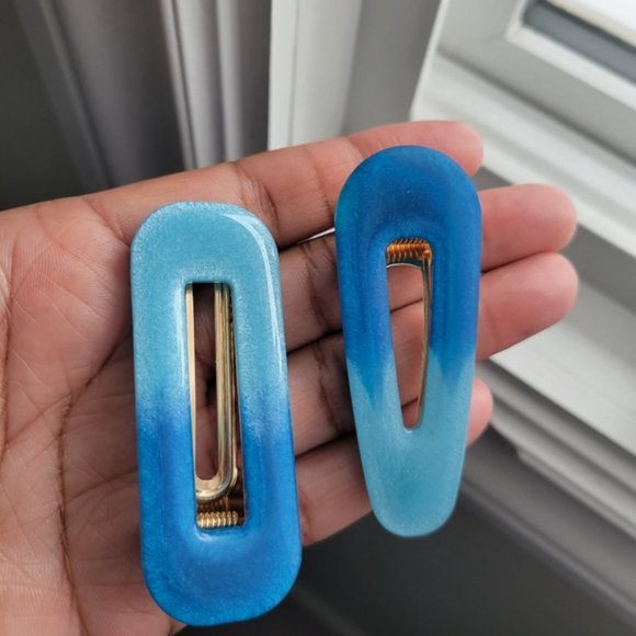 Resin Hair Clips ?? Baby Blue/Royal Blue, Set of 3, Handmade - Picture 6 of 6